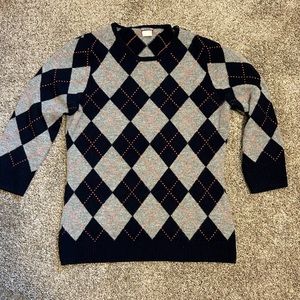 J. Crew 100% cashmere 3/4 sleeve argyle sweater